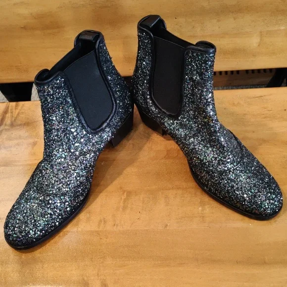 Zadig & Voltaire boots size 38eu/7.5 us Rn116202 blue silver and black glitter - Picture 3 of 11